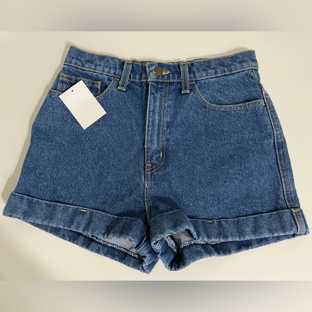 American Apparel Denim High Waisted Cuff Shorts Garment Dyed Size 28 - Picture 1 of 6